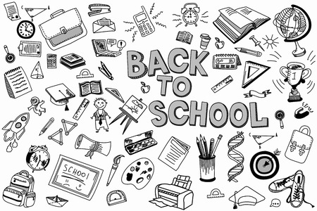 School and education doodles hand drawn sketch with symbols and objectsの写真素材