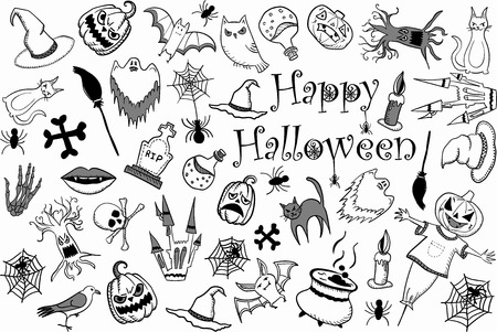 Happy Halloween. Collection of halloween silhouette icons and characters.の写真素材