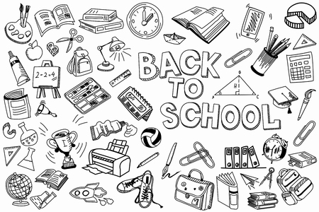 School and education illustration doodles hand drawn sketch with symbols and objectsの写真素材