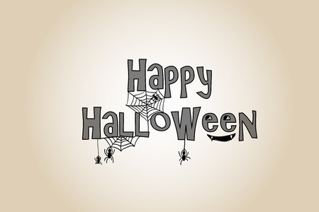 Happy Halloween stylized hand drawn sign with net and spidersの写真素材