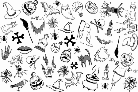 Happy Halloween. Collection of halloween silhouette icons and characters.の写真素材