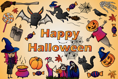 Set of silhouette icons and characters for Halloweenの写真素材