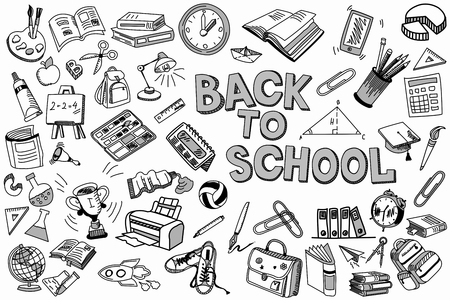 School and education illustration doodles hand drawn sketch with symbols and objectsの写真素材