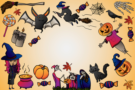 Set of silhouette icons and characters for Halloweenの写真素材