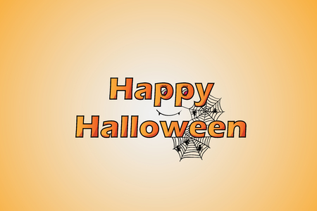 Happy Halloween stylized hand drawn sign with net and spidersの写真素材