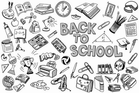 School and education illustration doodles hand drawn sketch with symbols and objectsの写真素材