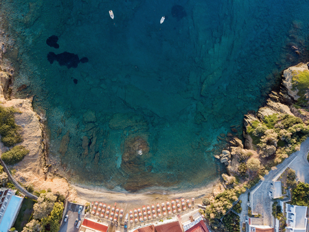 Aerial drone photo of beautiful Mononaftis beach, Greeceの写真素材