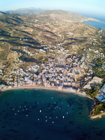 Aerial drone photo of beautiful cretan villageの写真素材