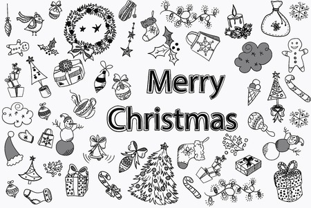 Merry Christmas design elements in doodle styleの写真素材
