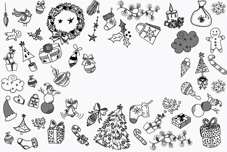Merry Christmas and happy New Year design elements in doodle styleの写真素材