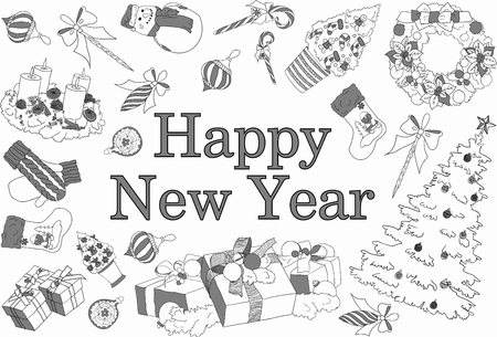 Happy New Year design elements in doodle styleの写真素材