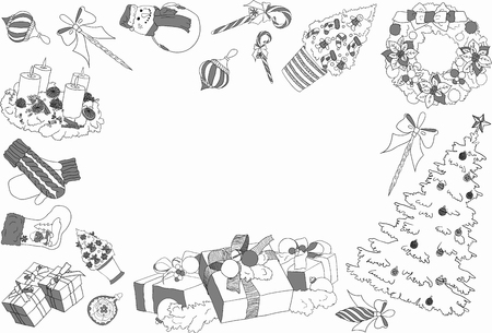 Merry Christmas and happy New Year design elements in doodle styleの写真素材