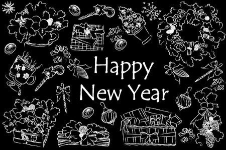 Happy New Year design elements in doodle styleの写真素材
