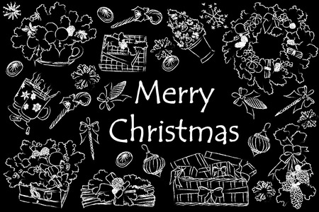 Merry Christmas design elements in doodle styleの写真素材