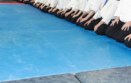 People in kimono and hakama on martial arts training seminarの写真素材