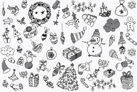 Merry Christmas and happy New Year design elements in doodle styleの写真素材