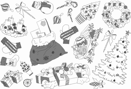 Merry Christmas and happy New Year design elements in doodle styleの写真素材