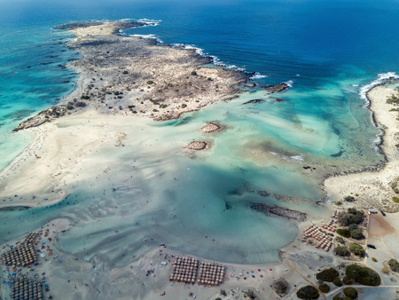 Aerial photo of Caribbean like beach with turquoise water and pink sandの写真素材