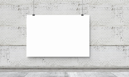 White banner on a white brick wallの写真素材