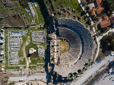 Aerial photo of the Antique Theater. Side, Turkeyの写真素材