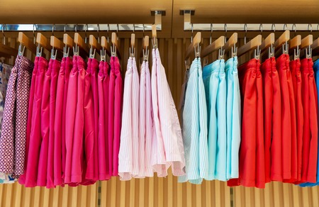 A variety of bright male swimsuits underwear for saleの写真素材