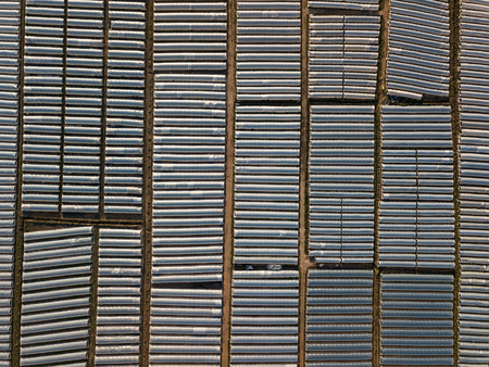 Aerial photo of greenhouses shot from aboveの写真素材