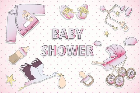 Holiday card design for Baby shower. A girl is on the wayのイラスト素材