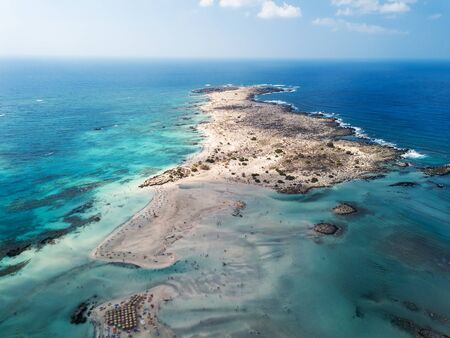 Aerial photo of Caribbean like beach with turquoise water and pink sandの写真素材