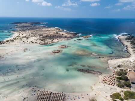Aerial photo of Caribbean like beach with turquoise water and pink sandの写真素材
