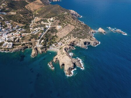 Aerial photo of a small beach in Bali village. Crete, Greeceの写真素材