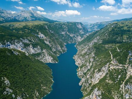 Aerial photo of Piva Lake in Montenegroの写真素材