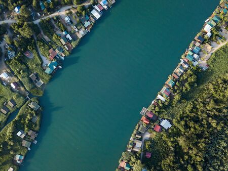 Floating restaurants and guesthouses located on the river bankの写真素材