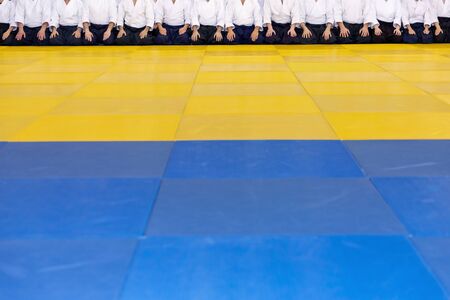 People in kimono and hakama on martial arts trainingの写真素材