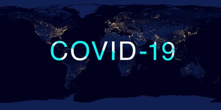 Coronavirus pandemic on night world map. COVID-19 infection concept.の写真素材