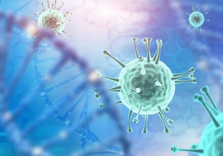 Covid-19 virus infects the cell. 3d coronavirus illustrationの写真素材