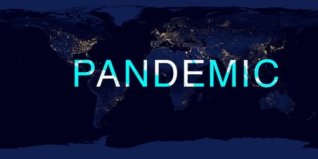 Coronavirus pandemic on night world map. COVID-19 infection concept. Elements of this image furnished by NASA.の写真素材