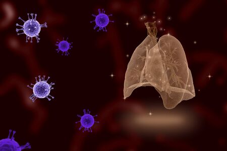 Human lungs affected by Covid-19. Sars disease, coronaviruses in the human lungs. The coronavirus causes the pneumonia illnessの写真素材