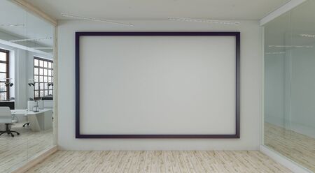 Large white empty wall with canvas in empty meeting room. 3d renderingの写真素材