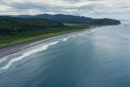 Khalaktyrsky beach with black sand on Kamchatka peninsula, Russia, Pacific oceanの写真素材