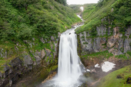 The Calm Waterfall on Kamchatka Peninsula, Russiaの写真素材