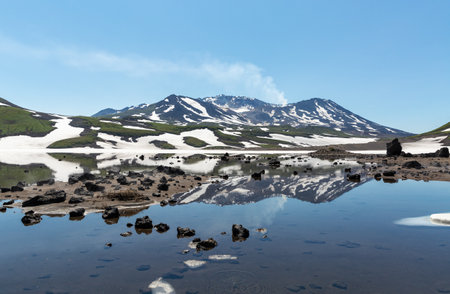 Landscape of Mutnovsky Volcano in summer. Kamchatka, Russiaの写真素材