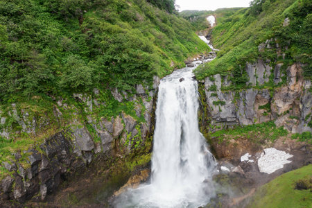 The Calm Waterfall on Kamchatka Peninsula, Russiaの写真素材