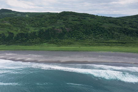 Khalaktyrsky beach with black sand on Kamchatka peninsula, Russia, Pacific oceanの写真素材