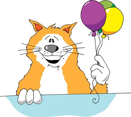 Cartoon image of a cat holding 3 balloons.のイラスト素材