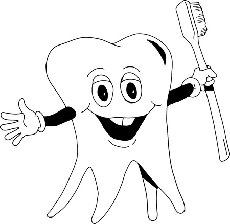 A happy tooth holding a toothbrushのイラスト素材