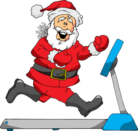 A Cartoon of Santa Running on a Treadmillのイラスト素材