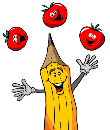 A Pencil Juggling a Bunch of Apples のイラスト素材