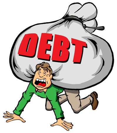 Cartoon Image of Someone Being Weighed Down by Too Much Debt のイラスト素材