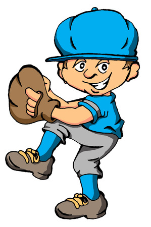 Vector cartoon of a boy about to throw a baseball pitch のイラスト素材