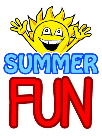 Illustration of a happy sun waving armsのイラスト素材
